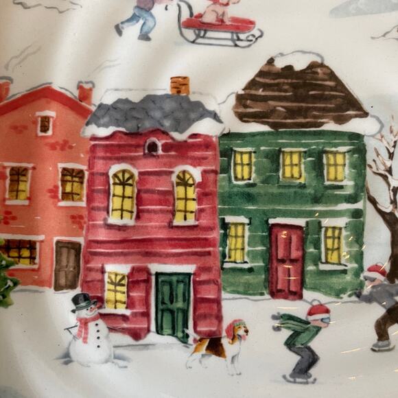 Maxcera Christmas Winter Village Salad Plates 8.5in Holiday Snow Set of 4 New - Picture 3 of 16